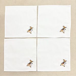 Set of 4 New cotton Handmade Embroidered Peter Rabbit Napkins